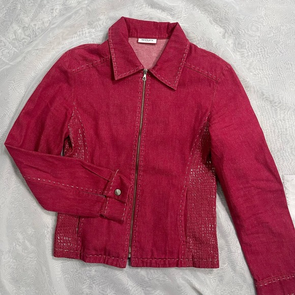 Vintage 2000s Max & Co zip up Denim jacket (XS-S) Coquette Preppy - Picture 1 of 12
